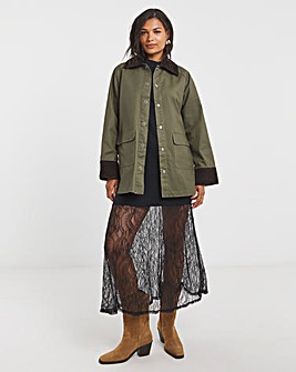 Khaki Cord Collar Waxed Barn Jacket