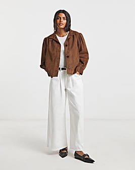 Chocolate Funnel Neck Suedette Jacket