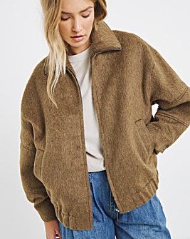 Neutral Seamed Detail Faux Wool Bomber