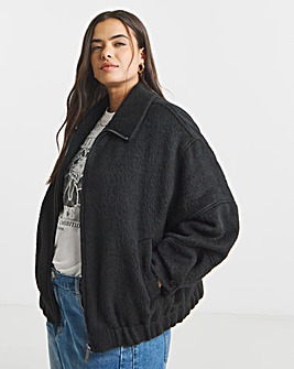 Black Seamed Detail Faux Fur Bomber