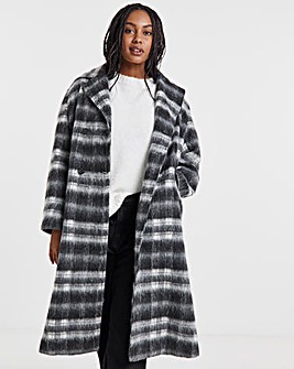 Black Check Maxi Faux Wool Coat