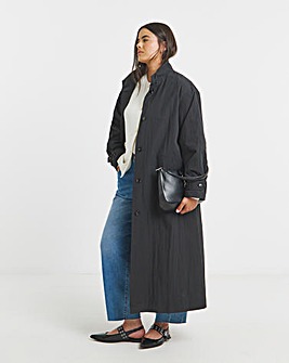 Black Funnel Neck Longline Tec Parka