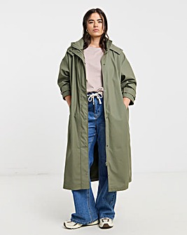 Khaki Longline Rubberised Raincoat