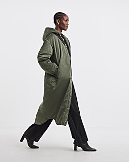 Khaki Hooded Longline Bomber
