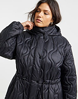 Black Double Onion Quilt Adjustble Coat