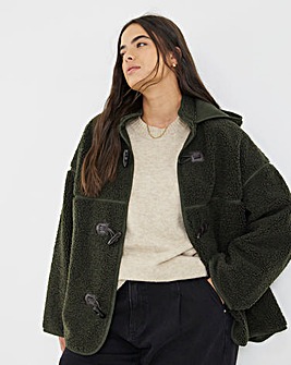 Moss Green Hooded Teddy Duffel Coat
