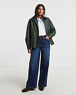 Khaki Cord Collar Boxy Workwear Jacket