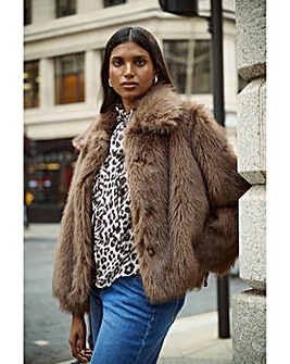 Simply Be Chocolate Short Faux Fur Coat