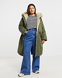 Khaki Hooded Fur Trimmed Parka