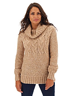 Camel Cowl Neck Cable Tunic