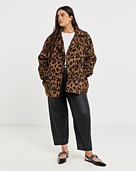 Leopard Print Premium Wool Look Pea Coat