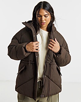 Chocolate Waisted Detail Padded Coat