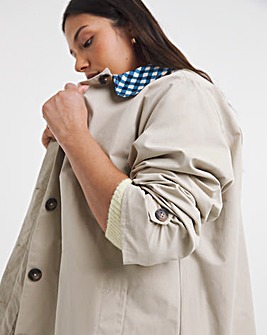 Stone Checked Collar Car Coat