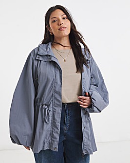 Slate Blue Waist Detail Hooded Parka