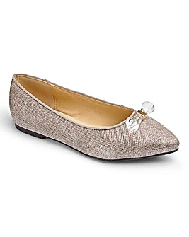 Heavenly Soles Crystal Bow Trim Ballerinas Wide E Fit