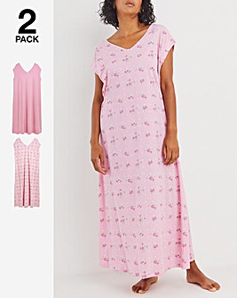 Pretty Secrets 2 Pack Pink Floral Maxi Nighties Length 50 Inches