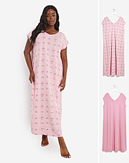 Pretty Secrets 2 Pack Pink Floral Maxi Nighties Length: 50 Inches