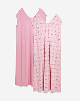 Pretty Secrets 2 Pack Pink Floral Maxi Nighties Length 50 Inches