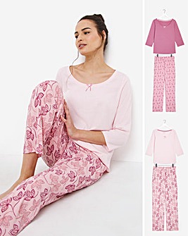 Pretty Secrets 2 Pack Pink Floral Pyjamas