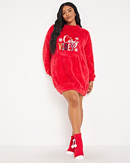 Pretty Secrets Red Sparkle Fleece Sleepshirt with Socks