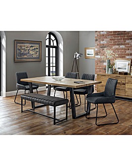 Camden Rectangular Dining Table With 4 Shoreditch Chairs & Bench