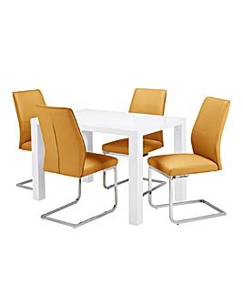 Halo High Gloss Rectangular Dining Table with 4 Atlanta Chairs