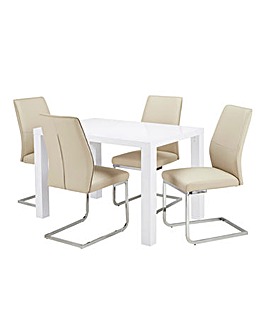 Halo High Gloss Rectangular Dining Table with 4 Atlanta Chairs