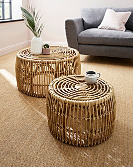 Set of 2 Clara Nesting Rattan Coffee and Side Table