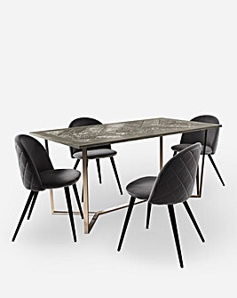 Coco Rectangular Dining Table with 4 Klara Velvet Chairs