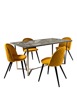 Coco Rectangular Dining Table with 4 Klara Velvet Chairs