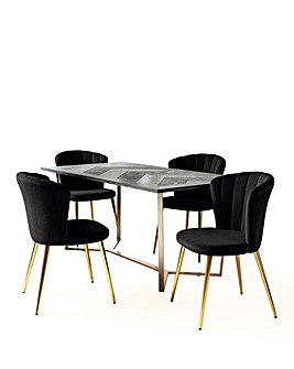 Coco Rectangular Dining Table with 4 Clarice Velvet Chairs