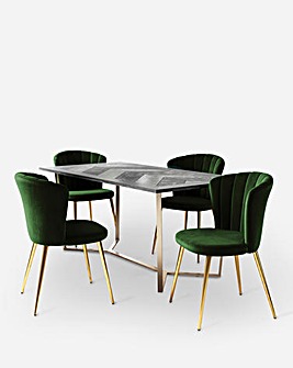 Coco Rectangular Dining Table with 4 Clarice Velvet Chairs