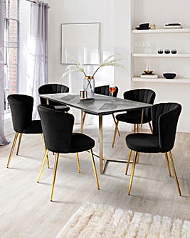 Coco Rectangular Dining Table with 6 Clarice Velvet Chairs