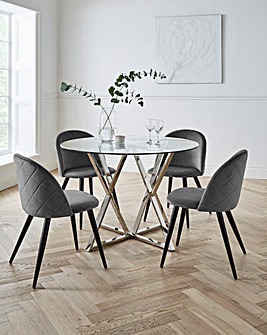 Estelle Circular Dining Table with 4 Klara Velvet Chairs