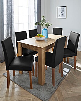 Ava Large Rectangular Dining Table with 6 Faux Leather Chairs