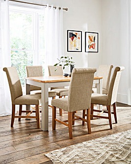Logan Two-Tone Large Extending Dining Table with 6 Lincoln Dining Chairs