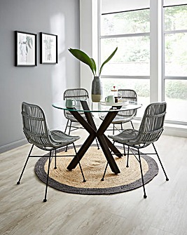 Bodie Dining Table with 4 Aurora Rattan Dining Chairs