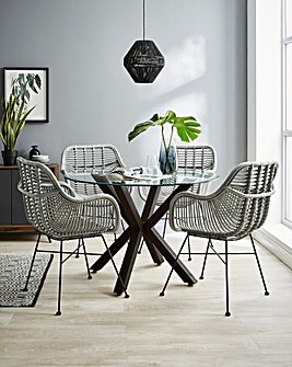 Bodie Dining Table with 4 Emilio Rattan Dining Chairs