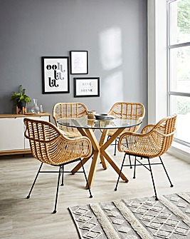 Bodie Dining Table with 4 Emilio Rattan Dining Chairs