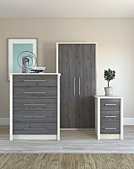 Tampa 3 Piece Package (3 Drawer Bedside Table, 5 Drawer Chest, 2 Door Wardrobe)