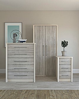 Tampa 3 Piece Package (3 Drawer Bedside Table, 5 Drawer Chest, 2 Door Wardrobe)