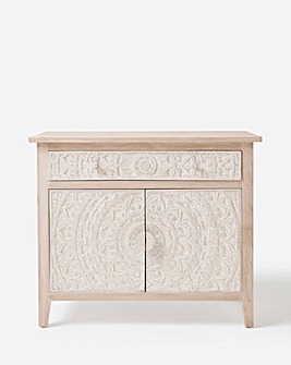 Anya Carved Assembled 2 Door 1 Drawer Compact Sideboard