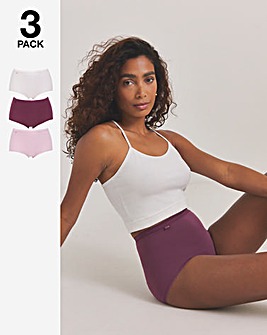 Sloggi (3 Pack) Basic Maxi Knicker, Pale Pink/Mid Pink/Plum
