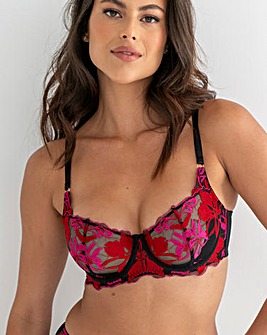 Pour Moi Roxanne Full Cup Wired Side Support Bra Blk/Red/Pink