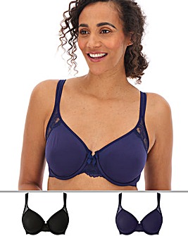 Pretty Secrets 2 Pack Ella Lace Navy/Black Moulded Full Cup Non Padded Bra