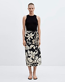 Mango Pareo Floral Wrap Midi Skirt