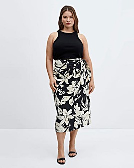 Mango Pareo Floral Wrap Midi Skirt