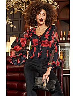 Sosandar Ruffle Front Wide Sleeve Top