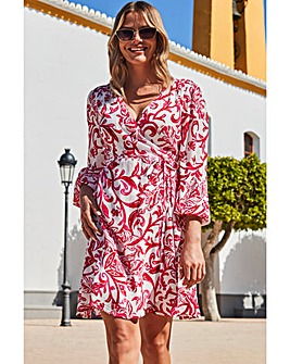 Sosandar Blouson Sleeve Godet Hem Wrap Dress