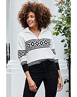 Sosandar Zip Neck Aztec Stud Deatil Jumper